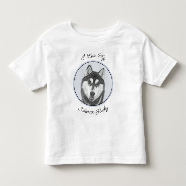 Camiseta De Bebé El Husky Siberiano (blanco y negro) pinta arte de  (Anverso)