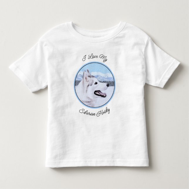Camiseta De Bebé El Husky Siberiano (Plata y Blanco) Pintura de art (Anverso)