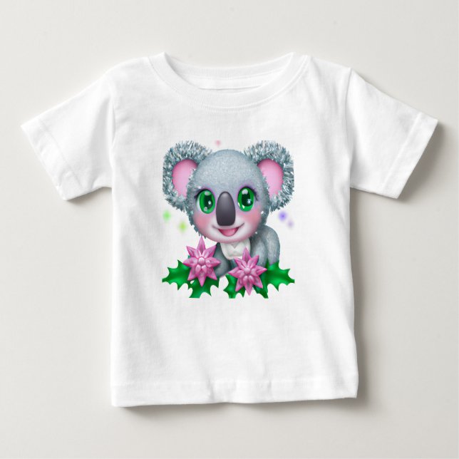 Camiseta De Bebé El lindo oso kawaii Koala con flores (Anverso)