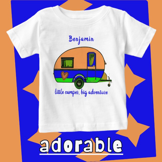 Camiseta De Bebé El nombre del niño pequeño camper gran aventura (Cute little camper toddler shirt.)