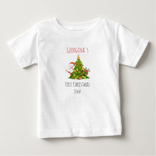 Camiseta De Bebé El primer árbol de Navidad personalizado Santa Ma