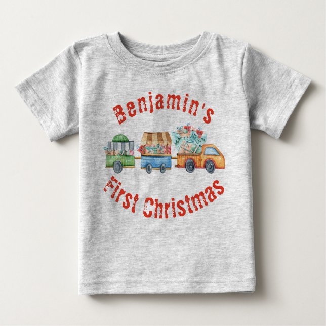 Camiseta De Bebé El primer bebé de navidad con camioneta navideña (Anverso)