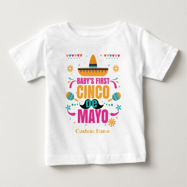 Camiseta De Bebé El primer Cinco de Mayo de bebé personalizado (Anverso)