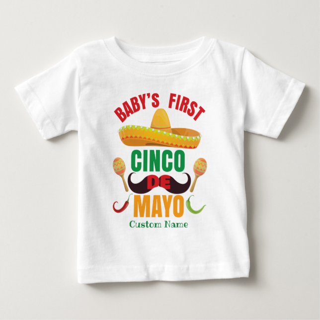 Camiseta De Bebé El primer Cinco de Mayo de bebé personalizado (Anverso)