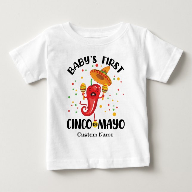 Camiseta De Bebé El primer Cinco de Mayo de bebé personalizado (Anverso)