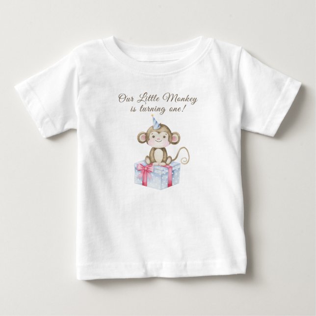 Camiseta De Bebé El primer cumpleaños de nuestro pequeño mono  (Anverso)