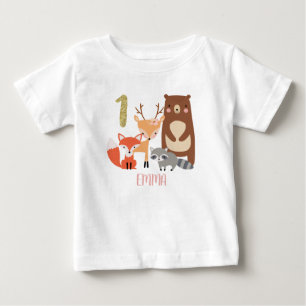 Camiseta De Bebé El primer cumpleaños personalizado de Woodland pa