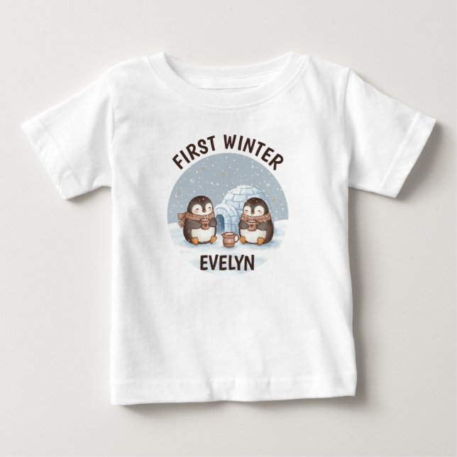 Camiseta De Bebé El "primer invierno" lindo hito pingüino (Anverso)