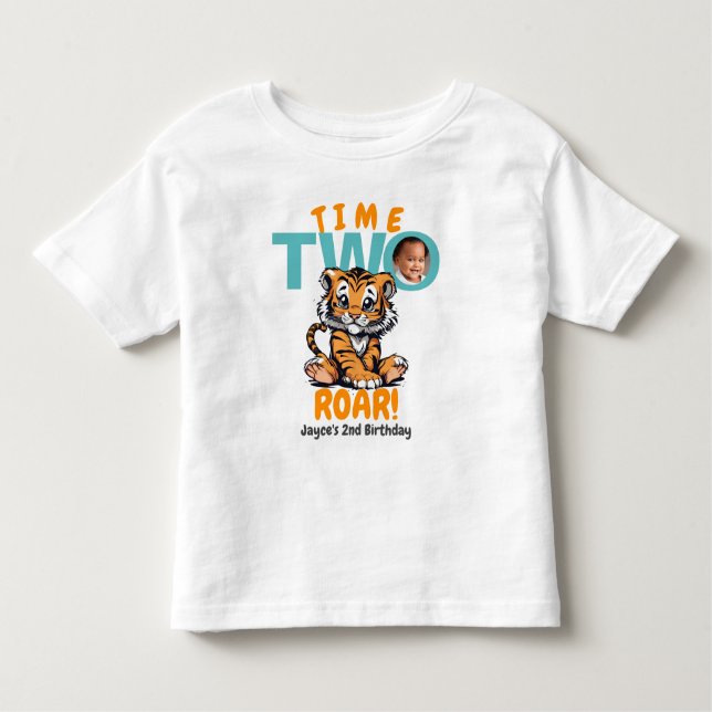 Camiseta De Bebé ¡El tiempo dos rugido! Segundo cumpleaños del tigr (Anverso)