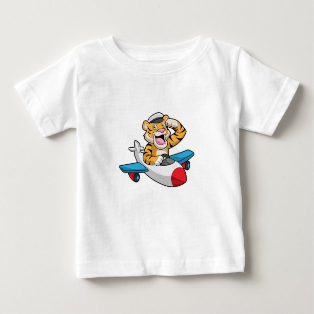 Camiseta De Bebé El tigre como piloto en el avión (Anverso)
