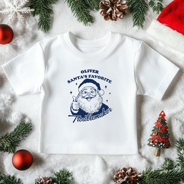 Camiseta De Bebé El travieso favorito de Santa personalizado (Personalized Santa's Favorite Troublemaker Baby T-Shirt)