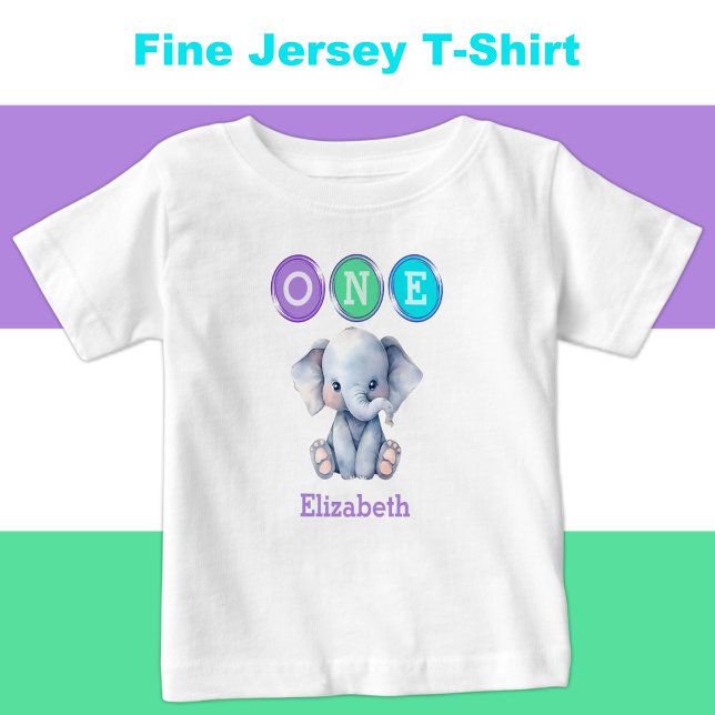 Camiseta De Bebé Elefante 1er cumpleaños uno con nombre morado (Subido por el creador)