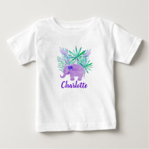 Camiseta De Bebé Elefante Acuarela Jungla Tropical Personalizable