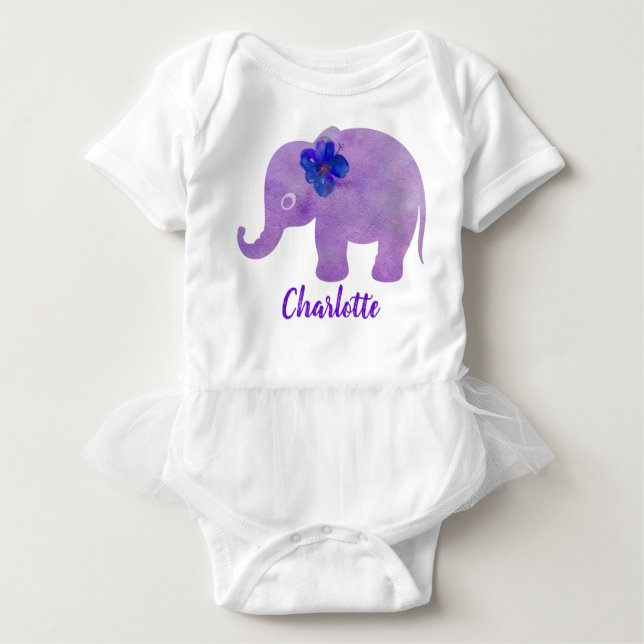 Camiseta De Bebé Elefante acuático Hibiscus Personalizable (Anverso)