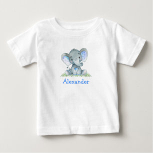 Camiseta De Bebé Elefante azul acuarela sobre la vegetación