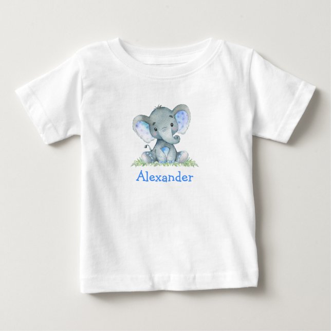 Camiseta De Bebé Elefante azul acuático sobre la vegetación (Anverso)
