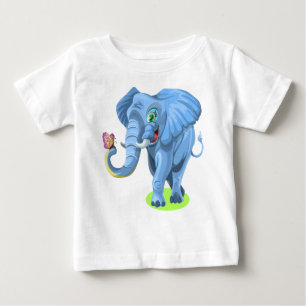 Camiseta De Bebé Elefante azul jugando con mariposa-44644