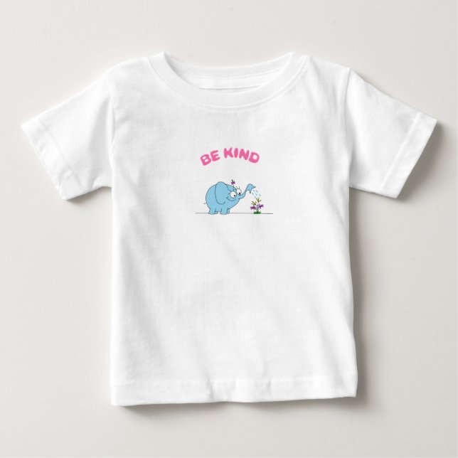 Camiseta De Bebé Elefante Azul y Flores Hermosas Sé Amable (Anverso)