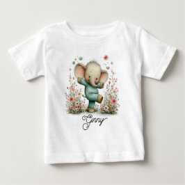 Camiseta De Bebé Elefante Bailarín Adorable en Flores Silvestres