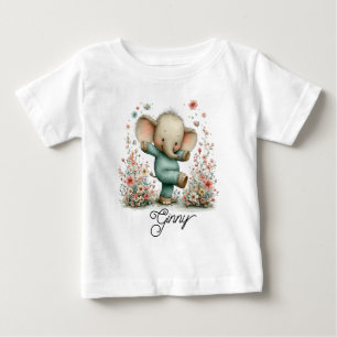 Camiseta De Bebé Elefante Bailarín Adorable en Flores Silvestres