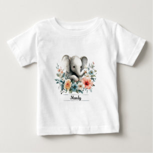 Camiseta De Bebé Elefante bebé de color de agua adorable con nombre