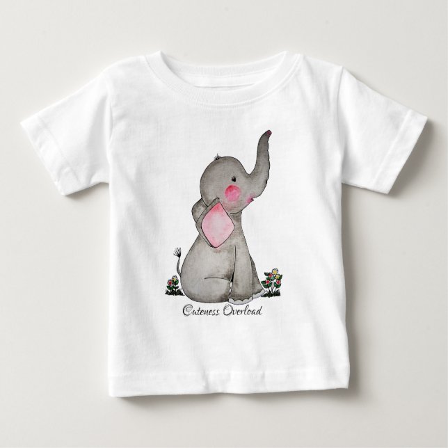 Camiseta De Bebé Elefante bebé lindo con acuarela con rubor y flore (Anverso)