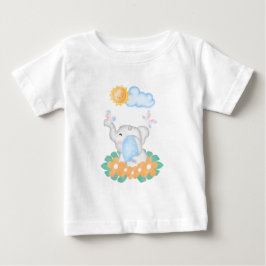 Camiseta De Bebé Elefante bebé lindo con flores naranjas
