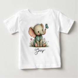 Camiseta De Bebé Elefante bebé lindo con mariposa azul