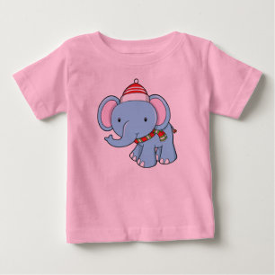 Camiseta De Bebé Elefante bebé lindo con sombrero de Santa y bufand
