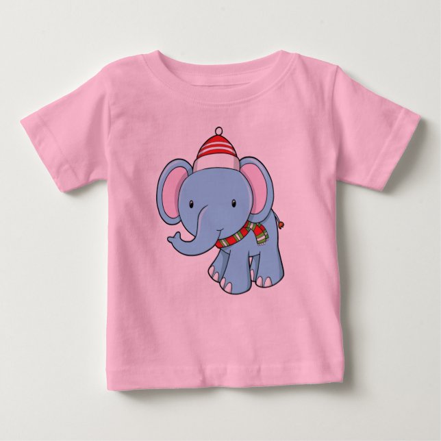 Camiseta De Bebé Elefante bebé lindo con sombrero de Santa y bufand (Anverso)