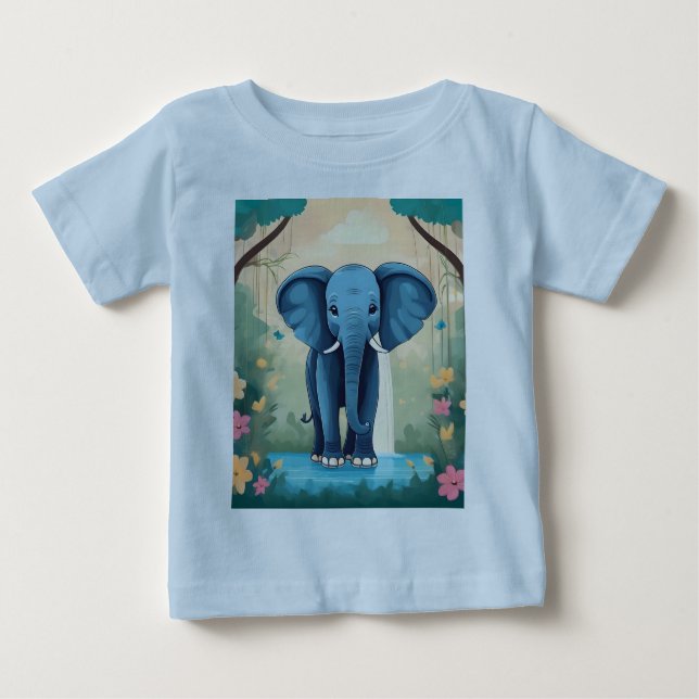 Camiseta De Bebé Elefante Bebé Whimsical Azul, (Anverso)