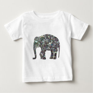 Camiseta De Bebé Elefante brillante mosaico brillo plateado