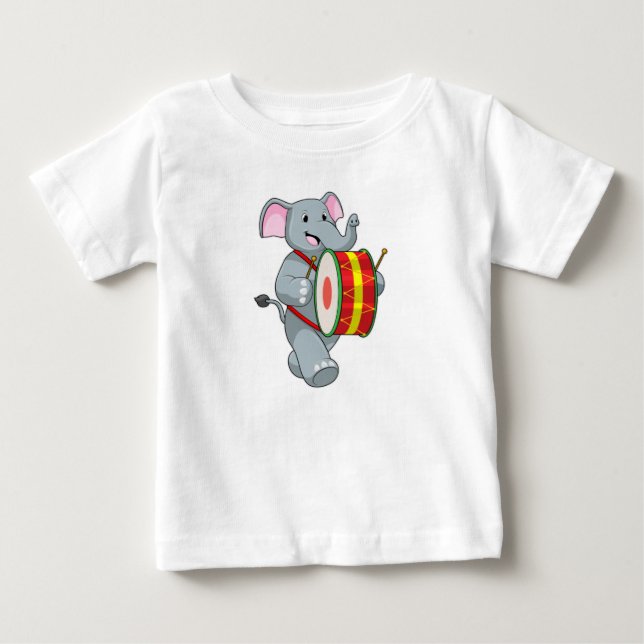 Camiseta De Bebé Elefante como músico con tambor (Anverso)