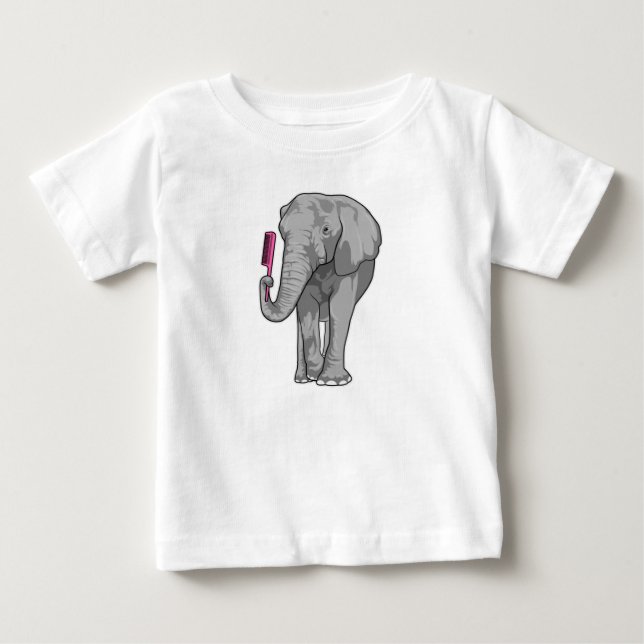 Camiseta De Bebé Elefante como peluquero con comb (Anverso)