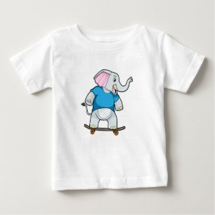 Camiseta De Bebé Elefante como Skater con Skateboard