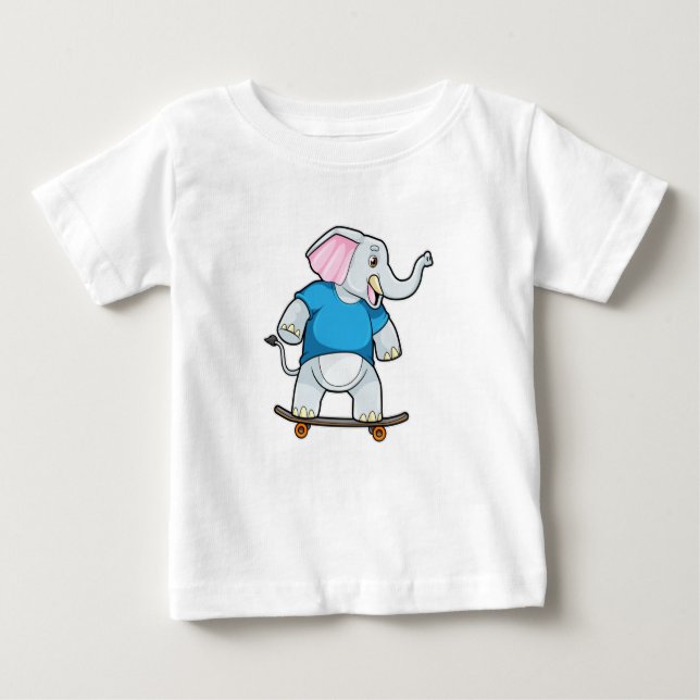 Camiseta De Bebé Elefante como Skater con Skateboard (Anverso)