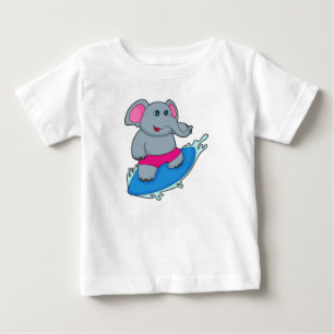 Camiseta De Bebé Elefante como surfista con tabla de surf