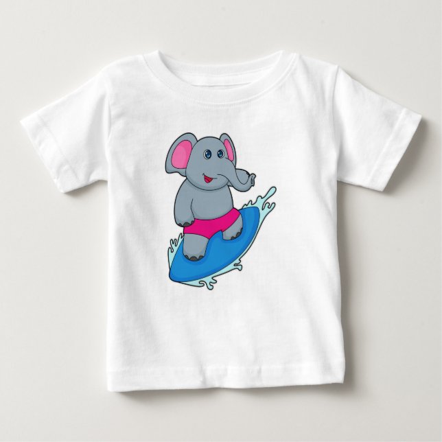Camiseta De Bebé Elefante como surfista con tabla de surf (Anverso)