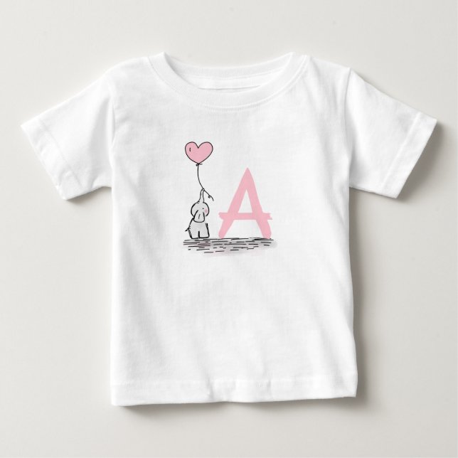 Camiseta De Bebé Elefante con el monograma rosado del globo del (Anverso)