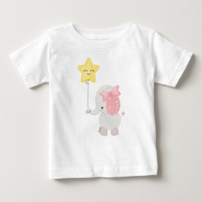Camiseta De Bebé Elefante con globo, corona, elefante lindo, estrel (Anverso)
