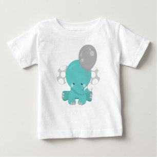 Camiseta De Bebé Elefante con globo, elefante azul, animal dulce