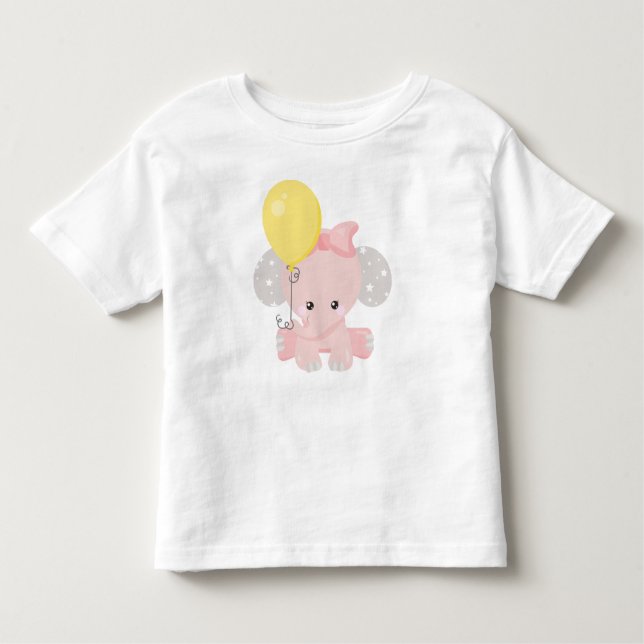 Camiseta De Bebé Elefante con globo, elefante lindo, corona, estrel (Anverso)