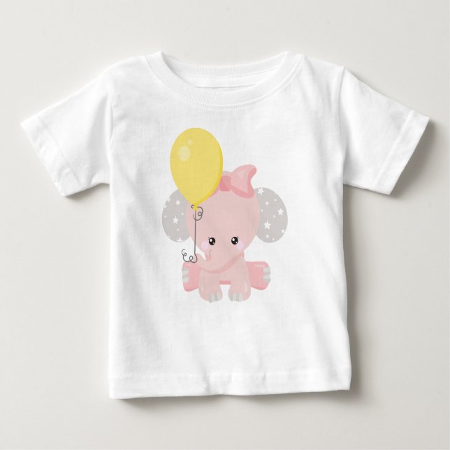 Camiseta De Bebé Elefante con globo, elefante lindo, corona, estrel (Anverso)
