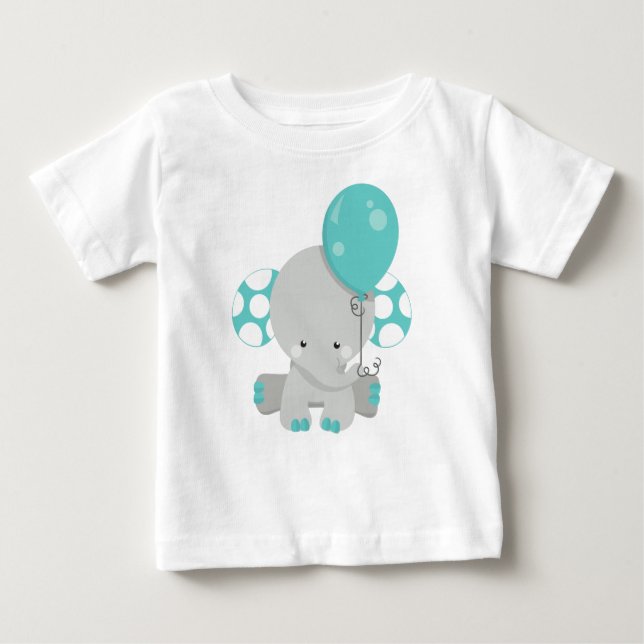 Camiseta De Bebé Elefante con globo, elefante lindo - gris azul (Anverso)