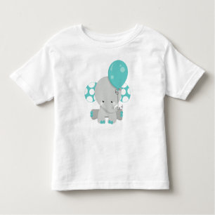 Camiseta De Bebé Elefante con globo, elefante lindo - gris azul