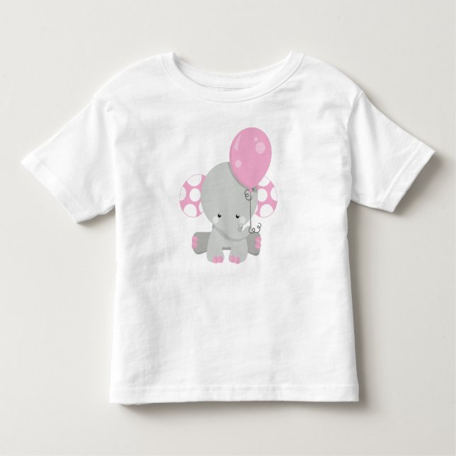 Camiseta De Bebé Elefante con globo, elefante lindo - gris rosado (Anverso)