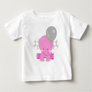 Camiseta De Bebé Elefante con globo, elefante rosado, animal lindo