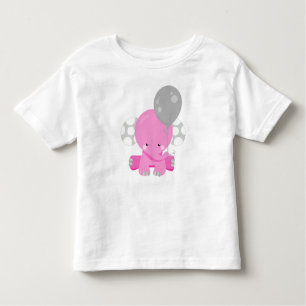 Camiseta De Bebé Elefante con globo, elefante rosado, animal lindo