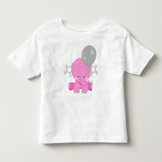 Camiseta De Bebé Elefante con globo, elefante rosado, animal lindo (Anverso)