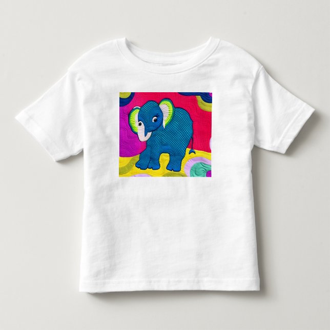 Camiseta De Bebé Elefante Cute Blue Baby - Diseño Quilt Like (Anverso)